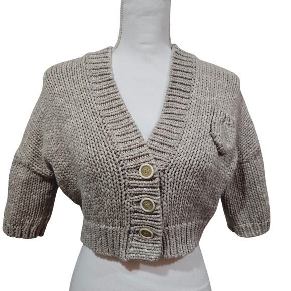Brunello Cucinelli Chunky Cropped Knit Cardigan Sweater Taupe Size S - Picture 1 of 8